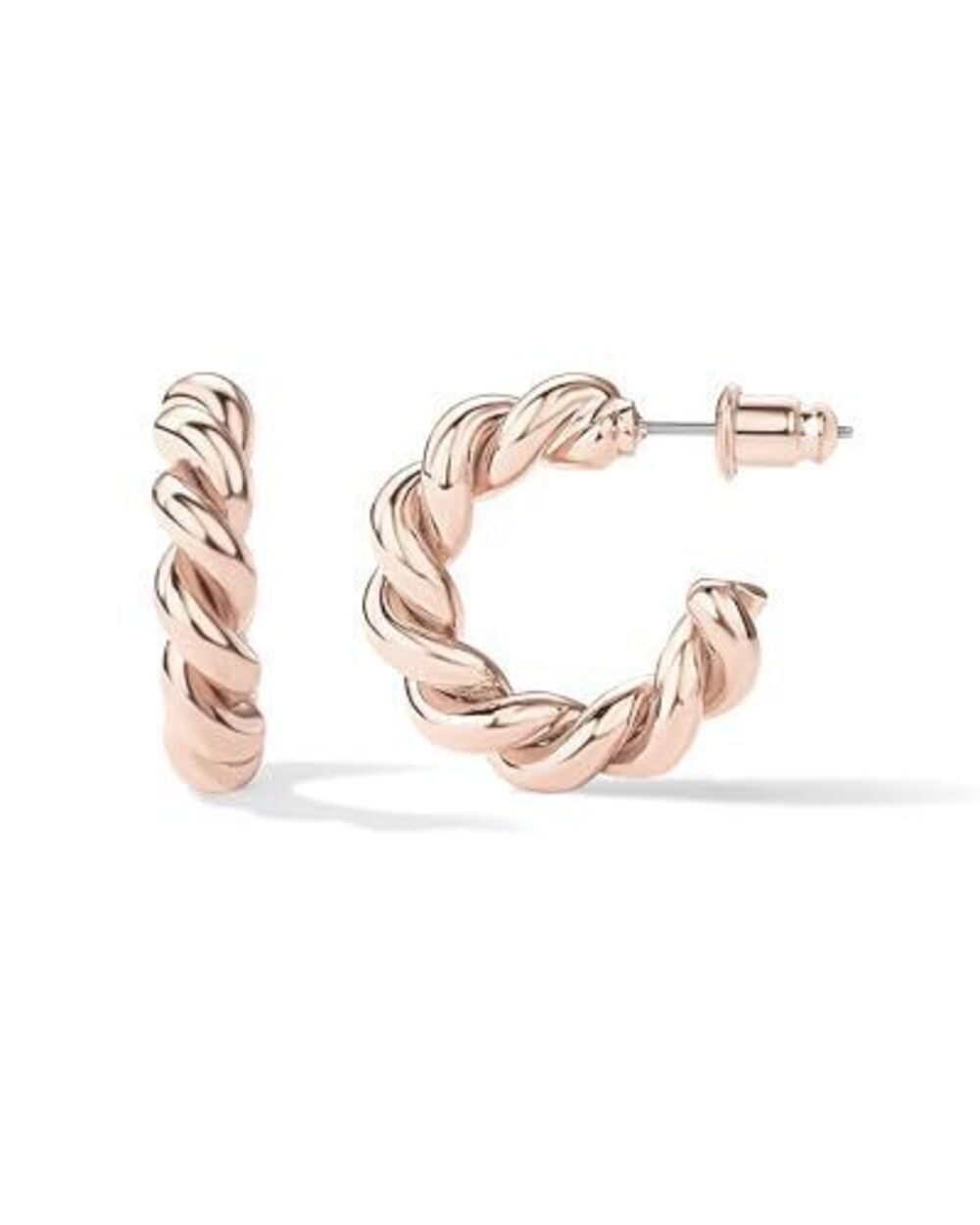 3542 18K Gold Vermeil Twisted Rope Round Hoop Earrings 16.00, Rose Gold